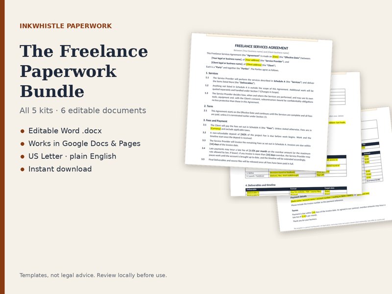 Freelance paperwork bundle preview